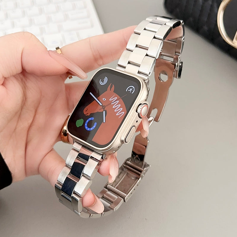 For Apple Watch Ultra 2 Ultra 49mm / Series 9 8 7 45mm / SE (2023) SE (2022) SE 6 5 4 44mm / 3 2 1 42mm Watch Strap 3-Bead - Silver For Apple Watch Ultra 2 Ultra 49mm / Series 9 8 7 45mm / SE (2023) SE (2022) SE 6 5 4 44mm / 3 2 1 42mm Watch Strap 3-Bead - Silver